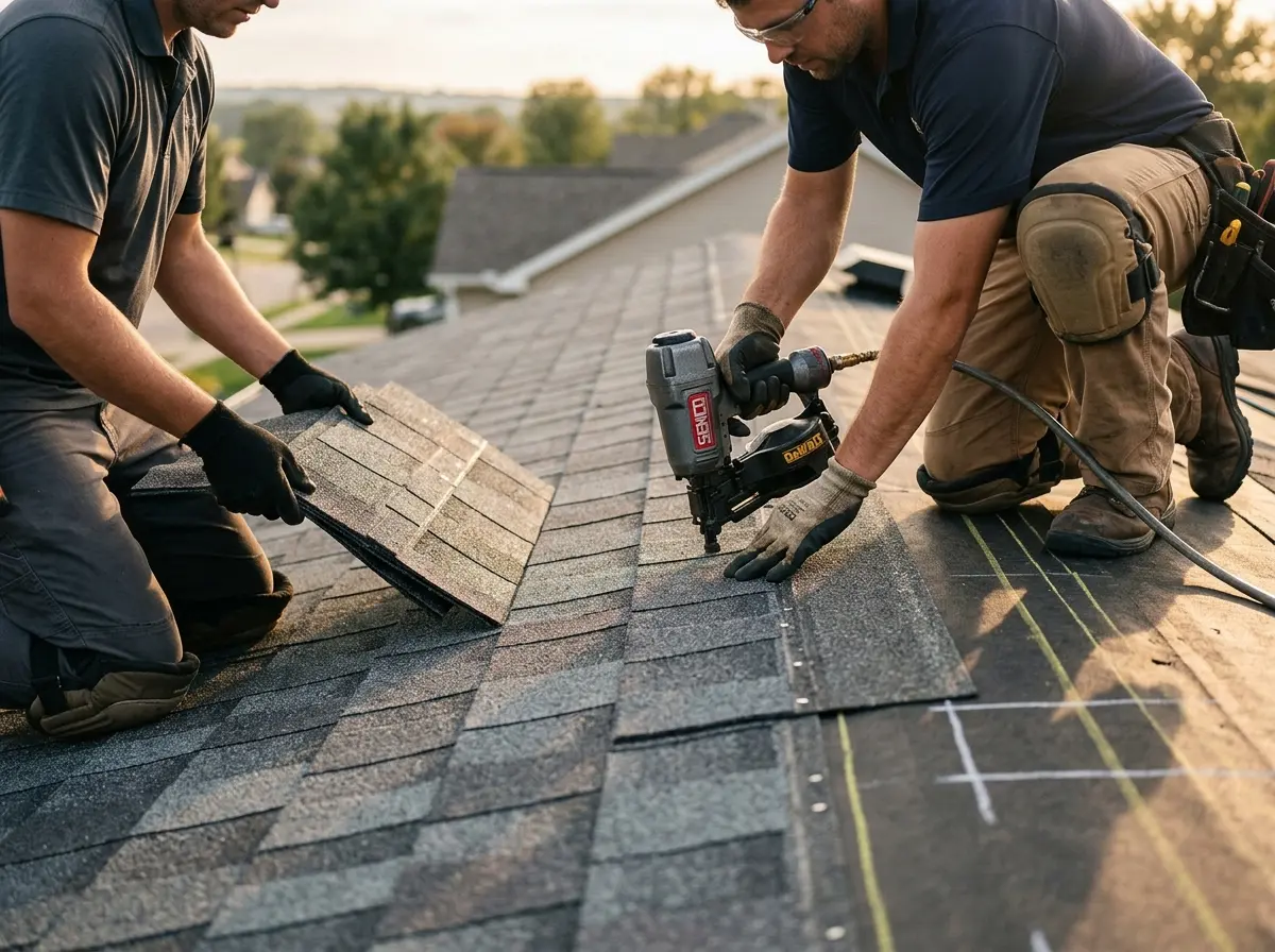 Professional roofer working on a residential roof in Millcreek